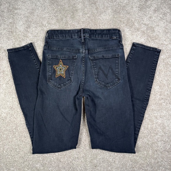 MOTHER Denim - MOTHER Dark Gray Skinny Jeans with Multicolor Star Patch
